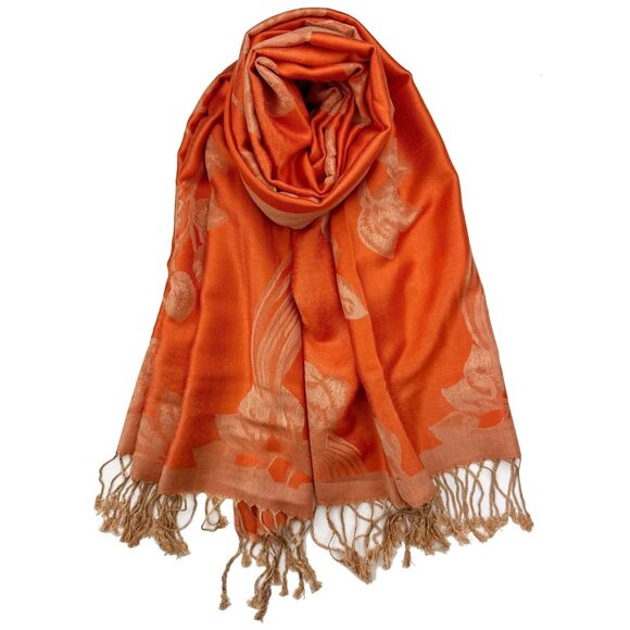 Рlum Fеаthеrs Accessories - 3847 Tapestry Ethnic Jacquard Paisley Pattern Pashmina Scarf Orange Beige